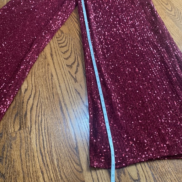 Lulu's Burgundy Sequin Wide Leg Pants - Picture 5 of 9
